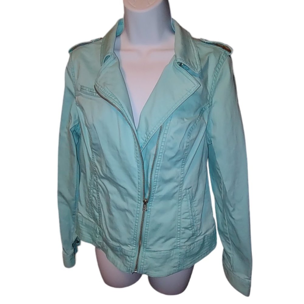 Ruff Hewn Light Teal Stretch Jean Jacket
